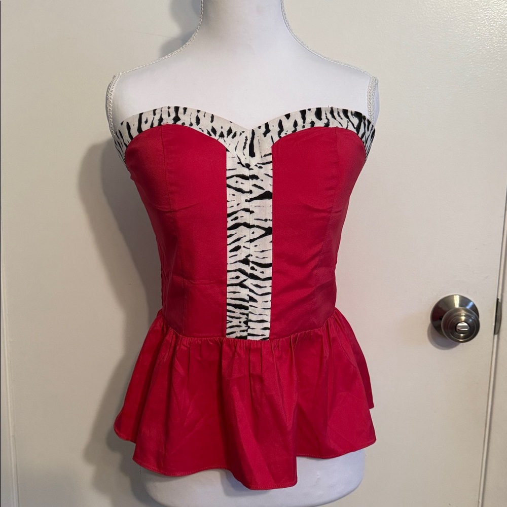 Rampage Red Strapless Top with Zebra Print Accent
